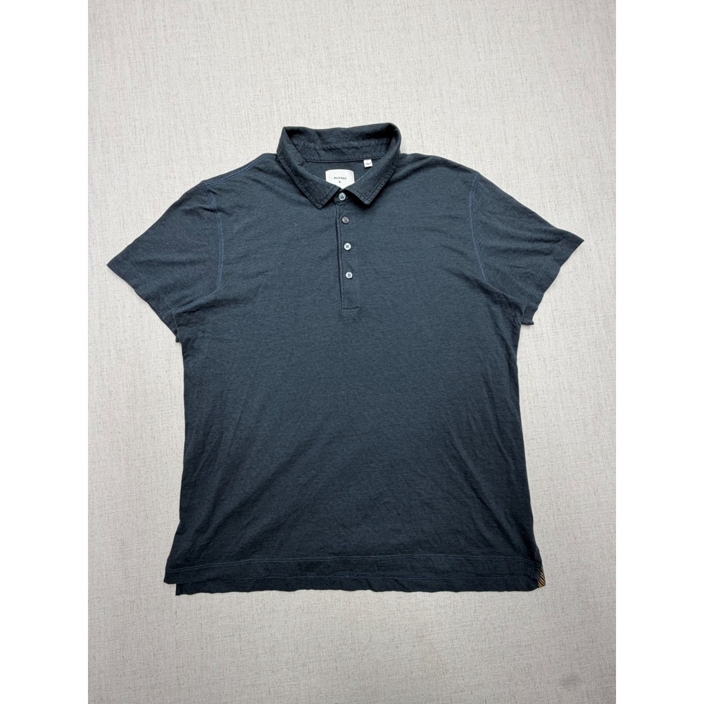 Billy Reid Mens XL Organic Cotton Short Sleeve Polo Shirt Navy Blue Made in Peru